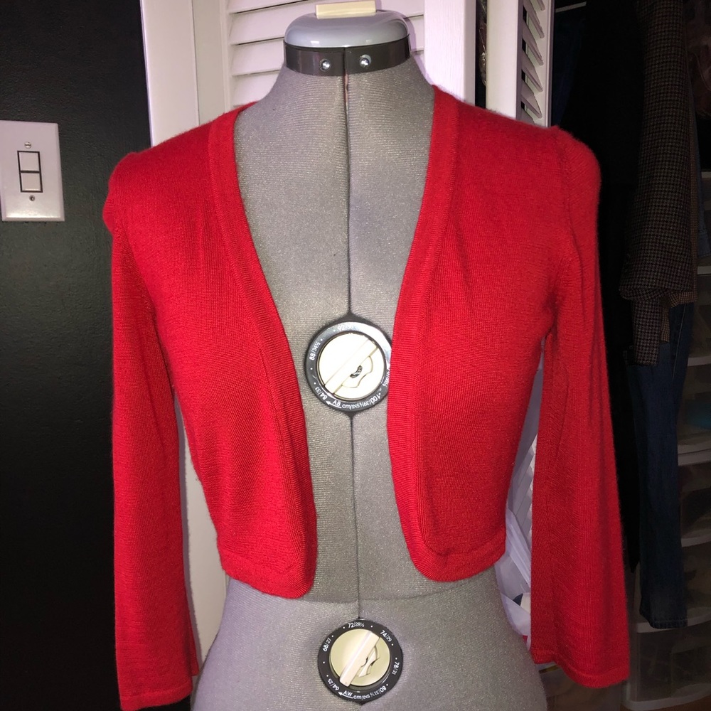 Oscar De La Renta red cashmere bolero shrug